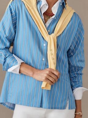 J. McLaughlin Light Blue and White Striped Button-Down Shirt